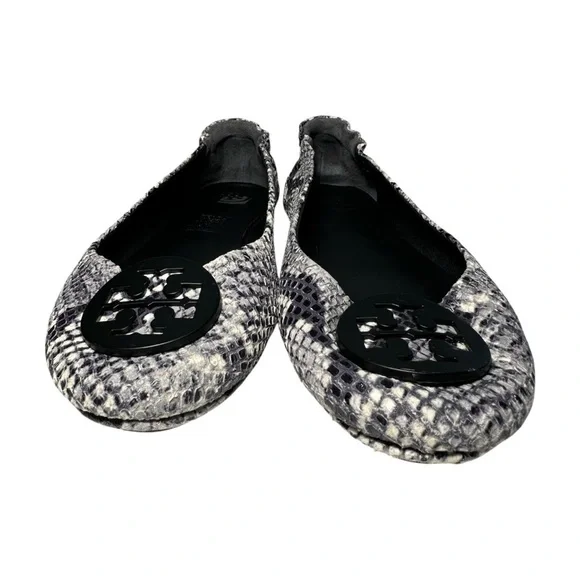 Tory Burch Tri Color Python Embossed Leather Minnie Flats Size 8.5 Animal Print - Picture 2 of 16